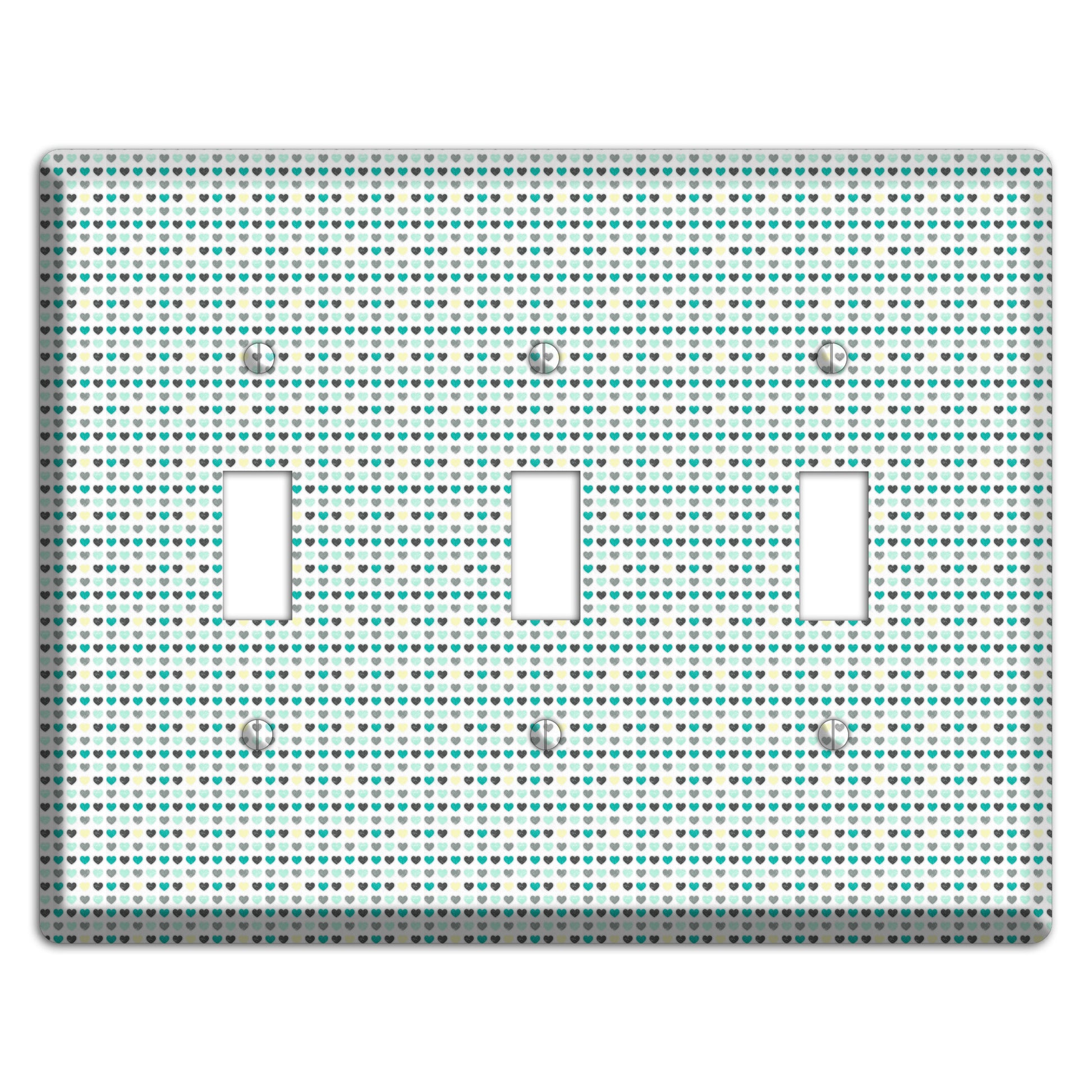 Multi Teal Grey Yellow Optical Hearts 3 Toggle Wallplate