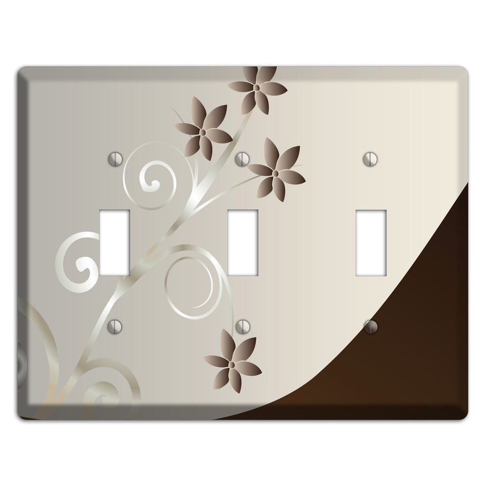 Grey Floral Swirl Sprig 3 Toggle Wallplate