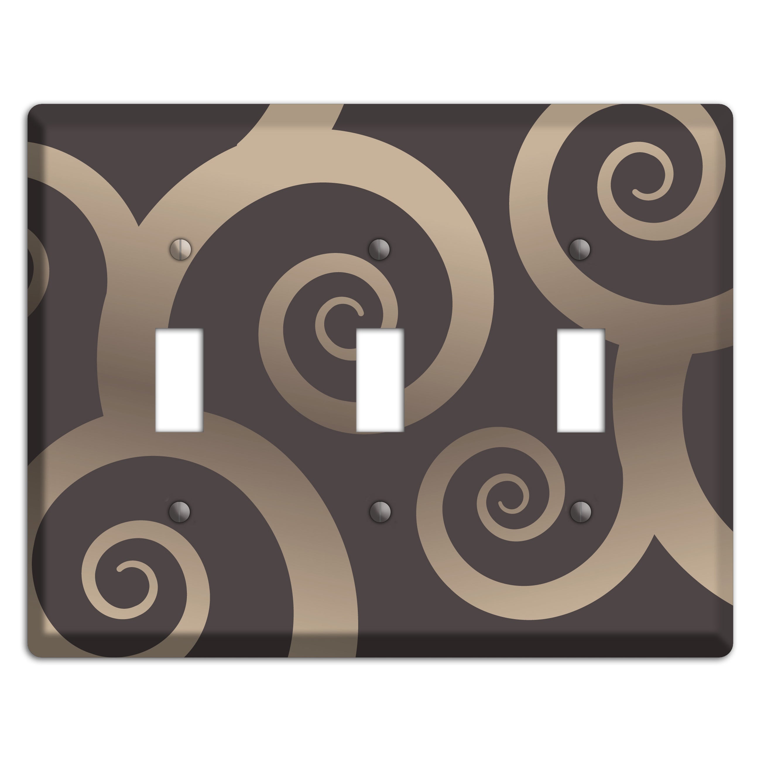 Brown with Beige Large Swirl 3 Toggle Wallplate