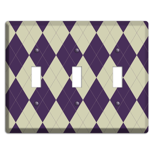Purple and Tan Argyle 3 Toggle Wallplate