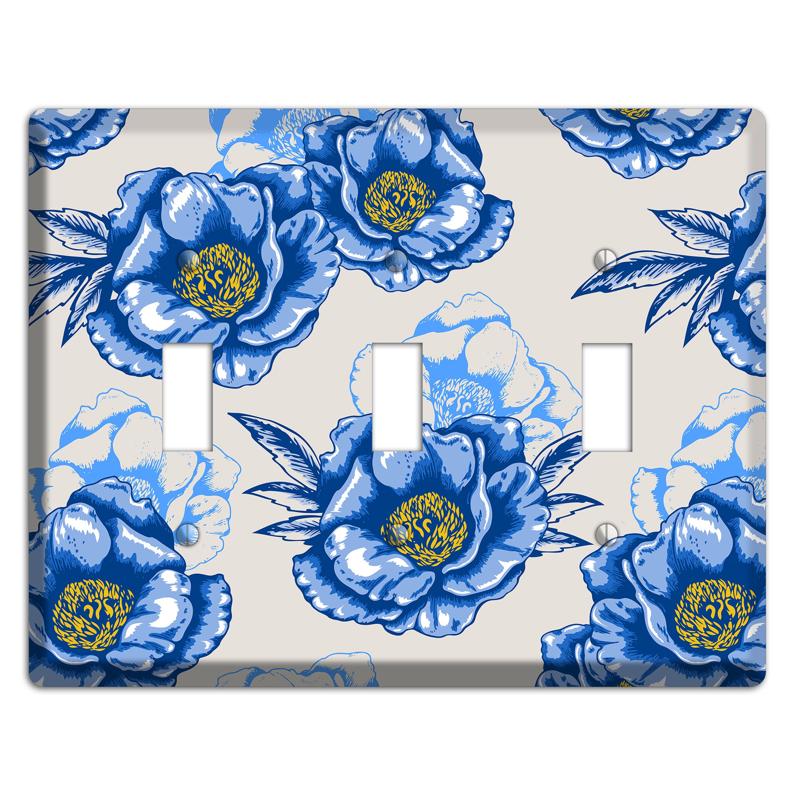 Blue Peony 3 Toggle Wallplate