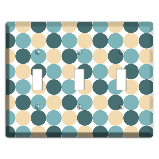 Dusty Blue Beige Tiled Dots 3 Toggle Wallplate