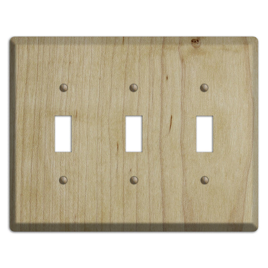 Maple Wood Triple Toggle Switchplate