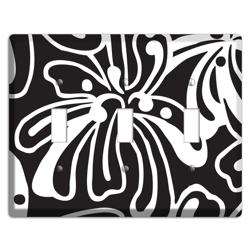 Black with White Flower 3 Toggle Wallplate