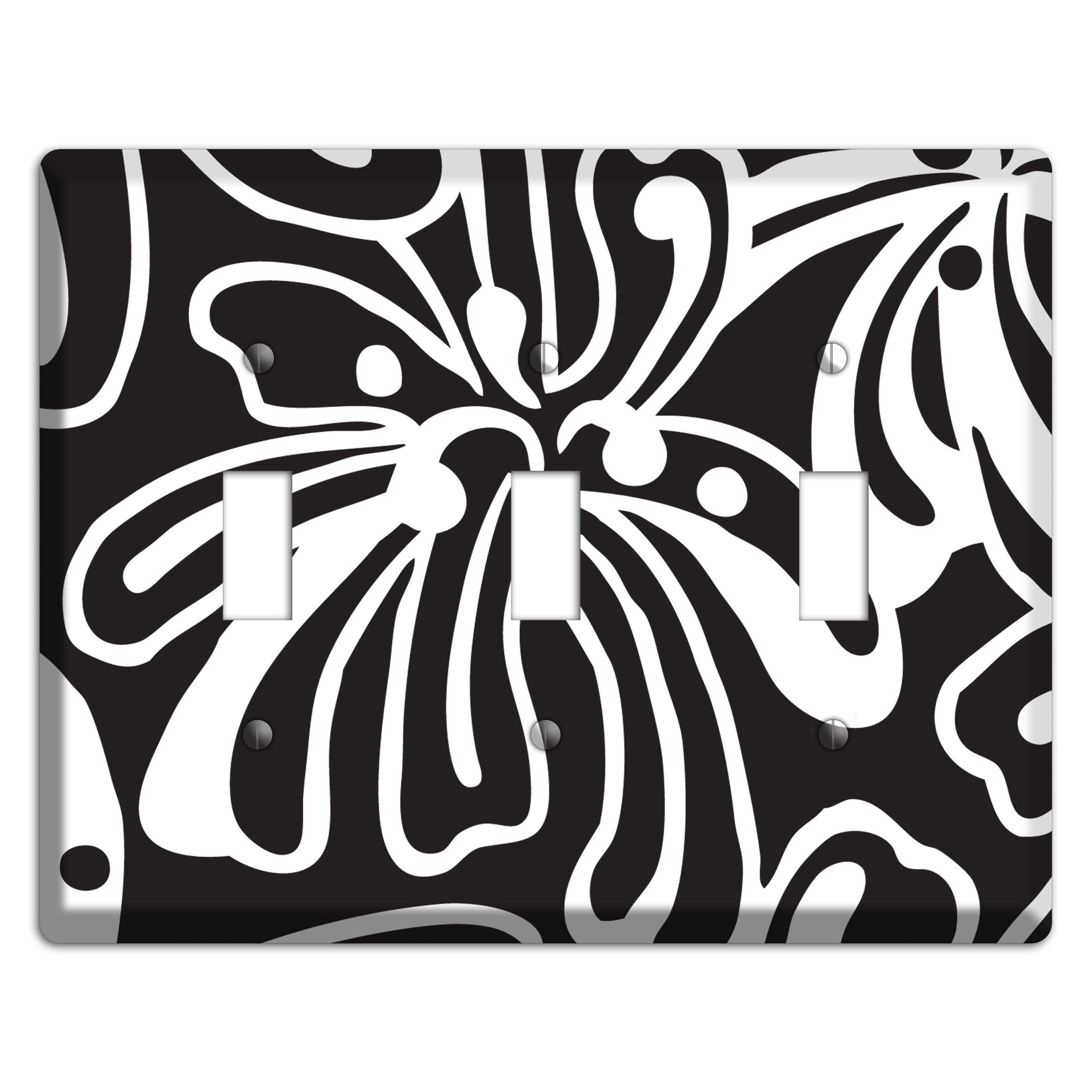 Black with White Flower 3 Toggle Wallplate