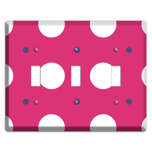 Fuschia with White and Purple Multi Tiled Medium Dots 3 Toggle Wallplate
