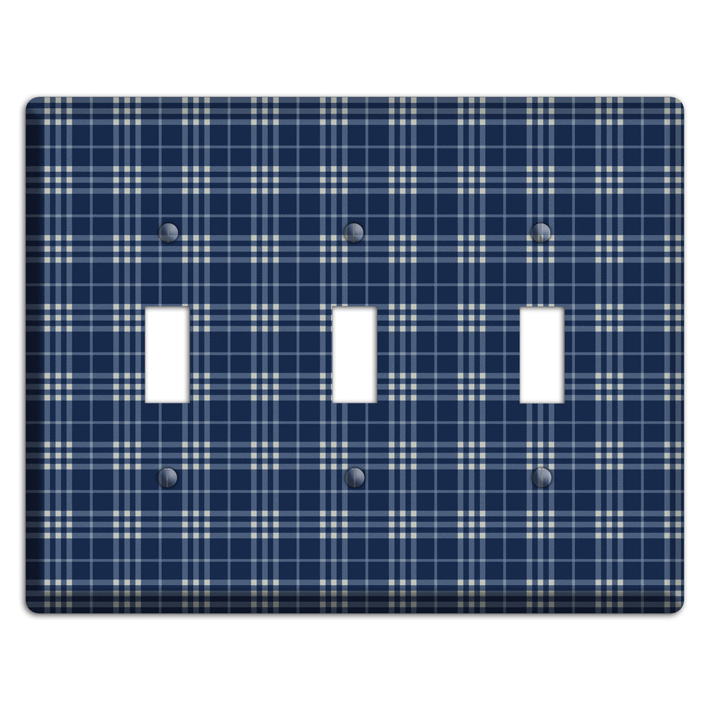 Blue and White Plaid 3 Toggle Wallplate