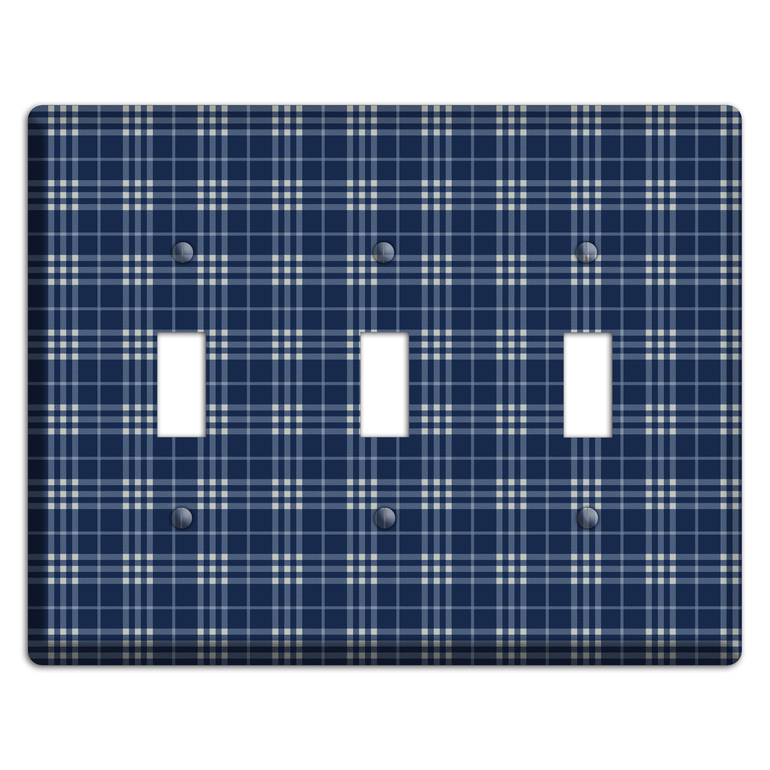 Blue and White Plaid 3 Toggle Wallplate