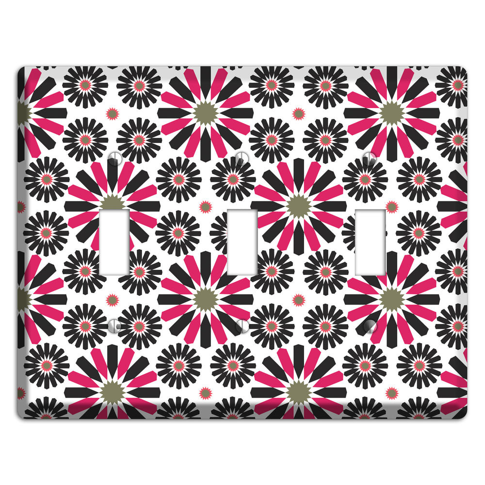 Red and Brown Scandinavian Floral 3 Toggle Wallplate