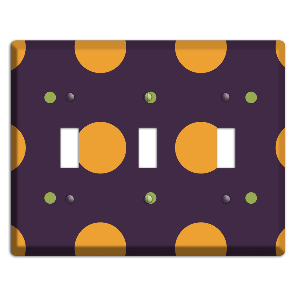 Eggplant with Orange and Lime Multi Tiled Medium Dots 3 Toggle Wallplate