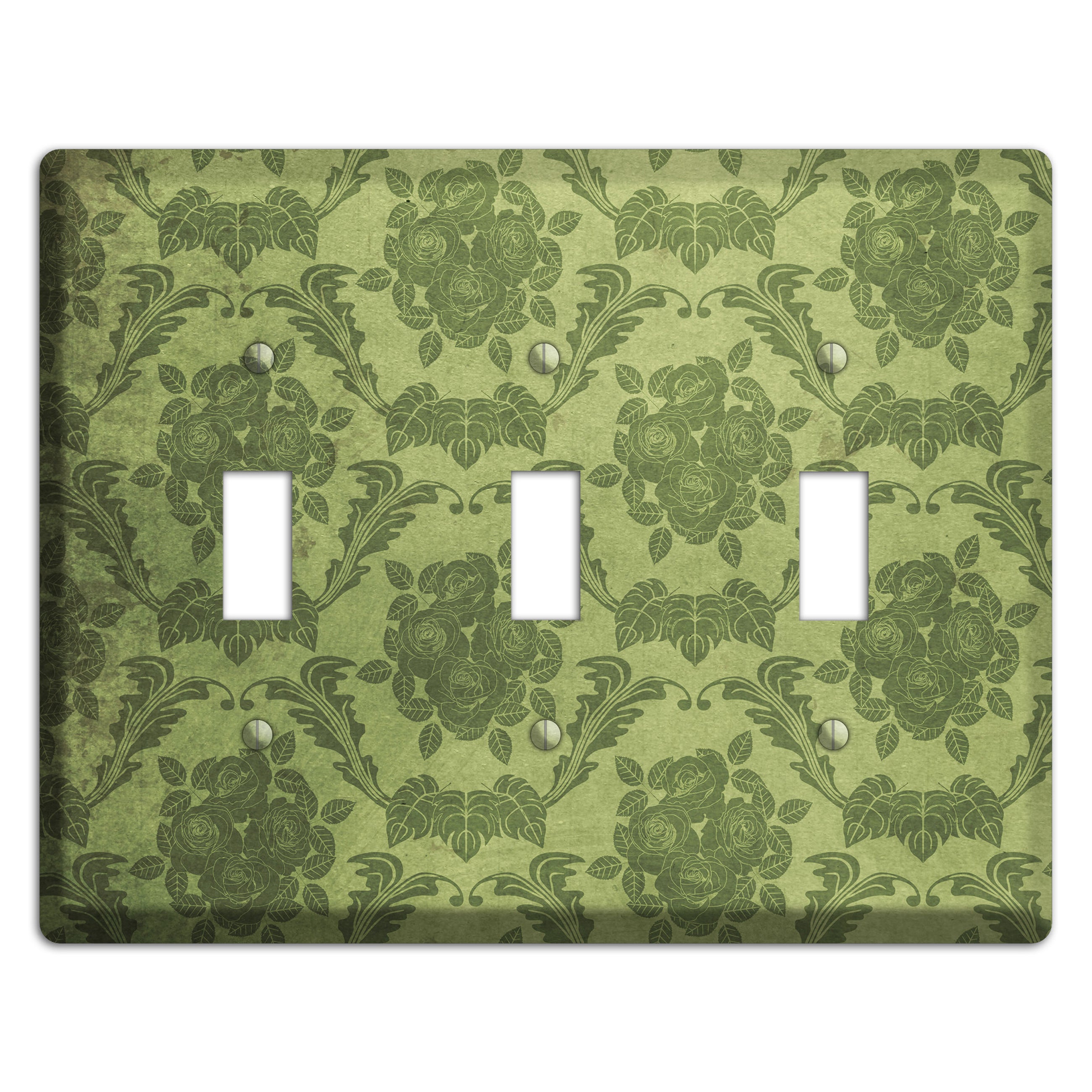 Green Smoke Vintage Rose Damask 3 Toggle Wallplate