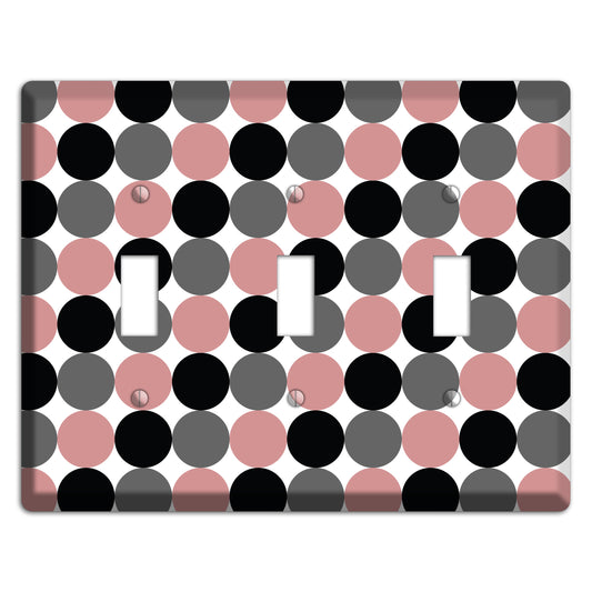 Grey Pink Black Tiled Dots 3 Toggle Wallplate