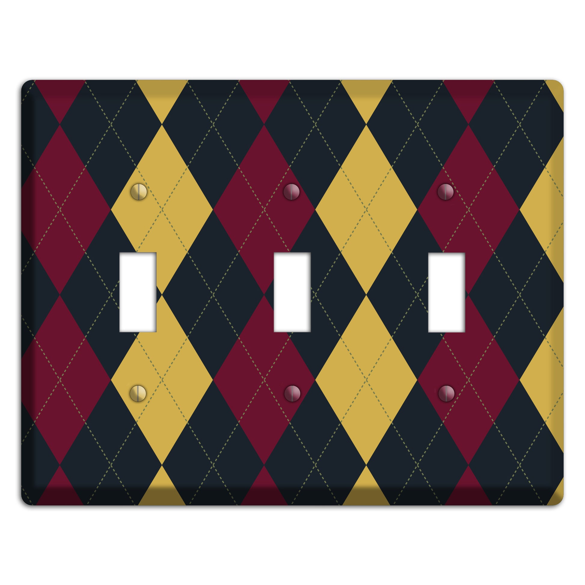 Deep Red and Yellow Argyle 3 Toggle Wallplate