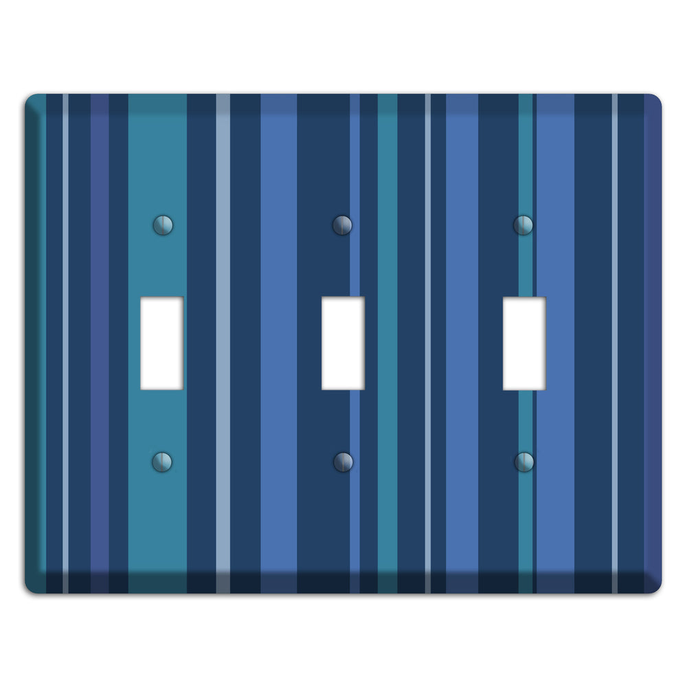 Multi Blue Vertical Stripes 3 Toggle Wallplate