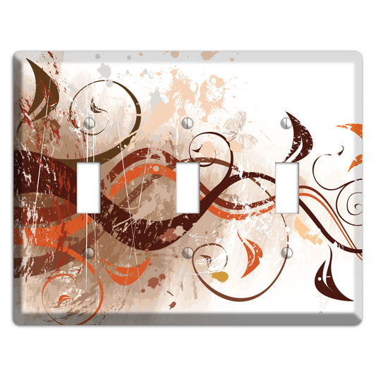 Brown Maroon Orange Swirl and Splatter 3 Toggle Wallplate