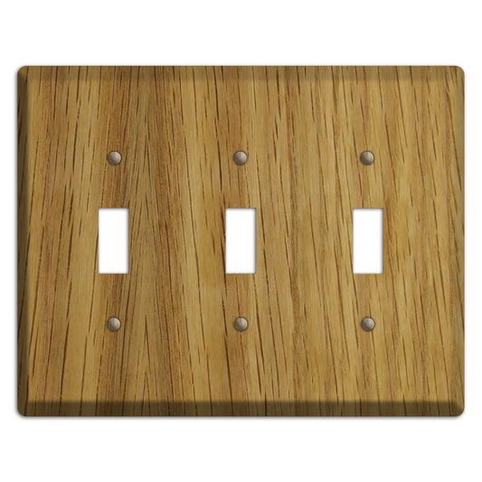 White Oak Wood Triple Toggle Switchplate