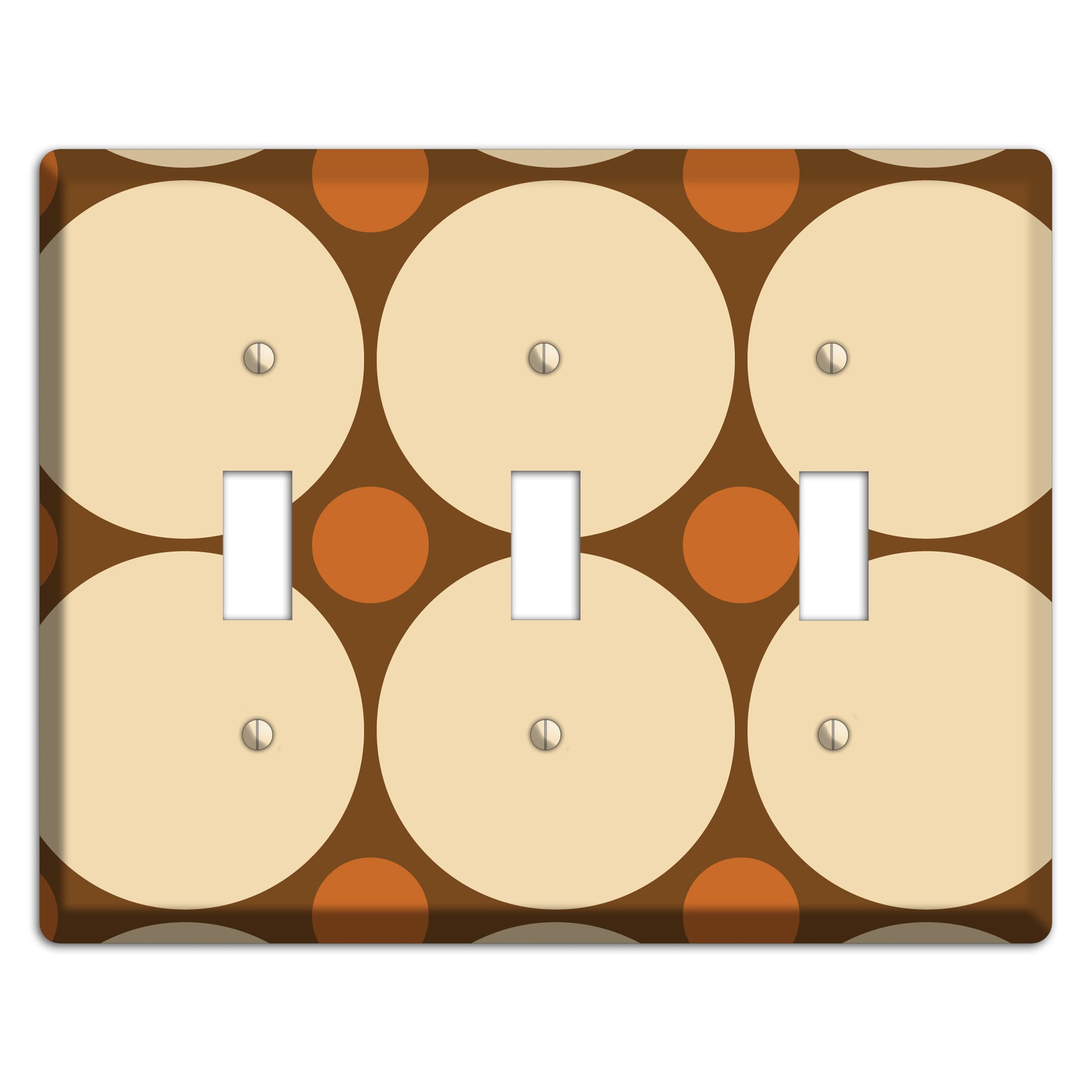 Brown with Beige and Umber Multi Tiled Large Dots 3 Toggle Wallplate