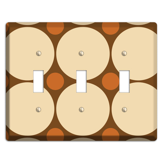Brown with Beige and Umber Multi Tiled Large Dots 3 Toggle Wallplate