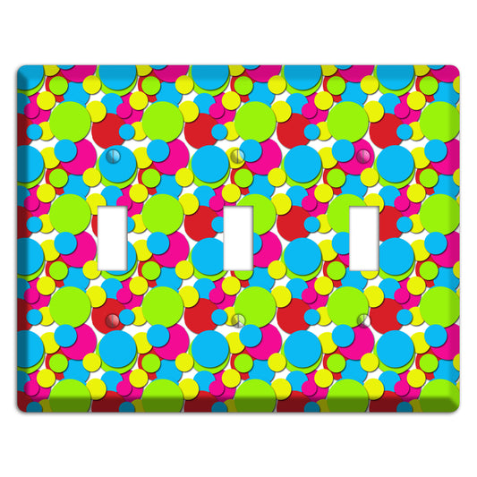 Turquoise Fuschia Lime Red Yellow Bubble Dots 3 Toggle Wallplate