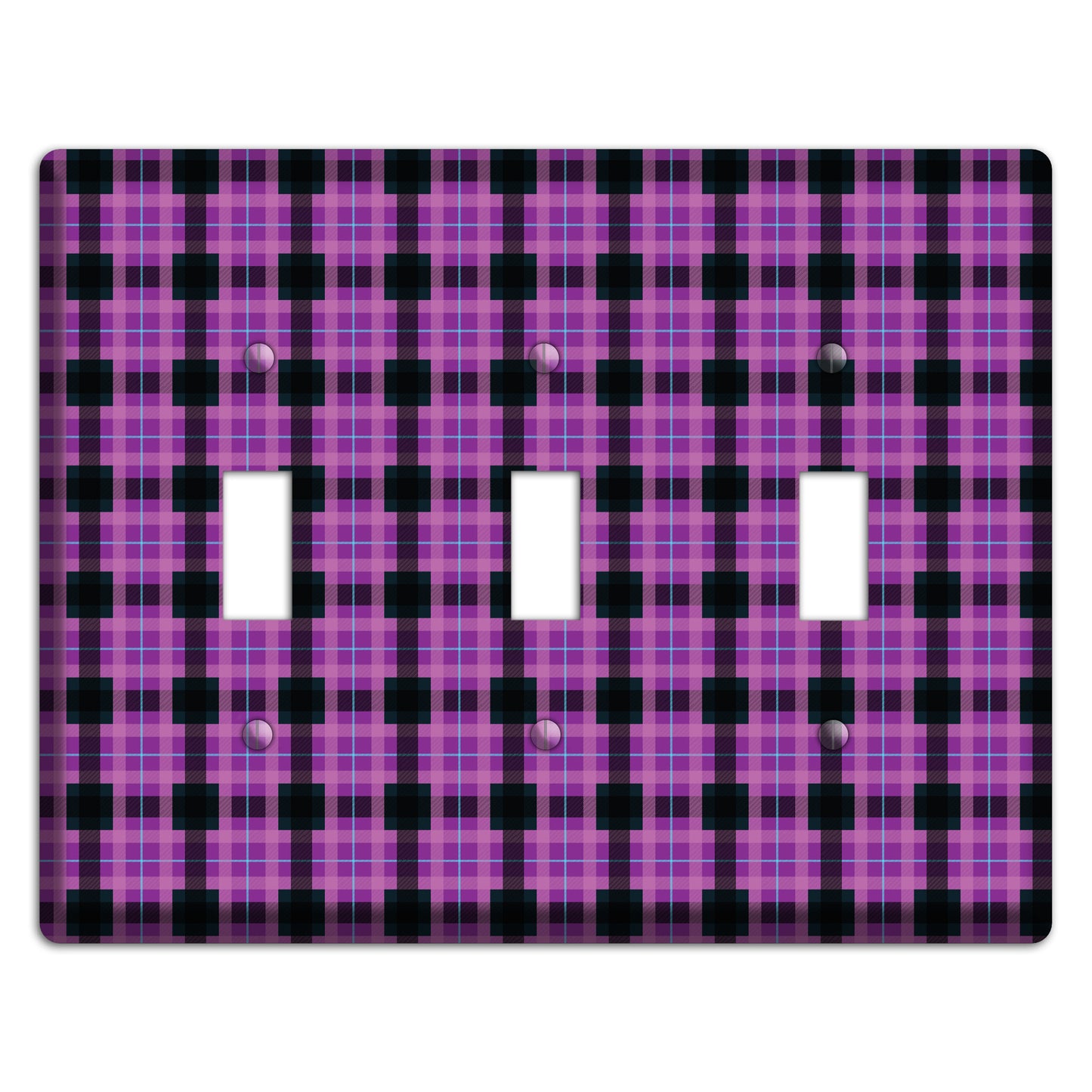 Purple and Black Plaid 3 Toggle Wallplate