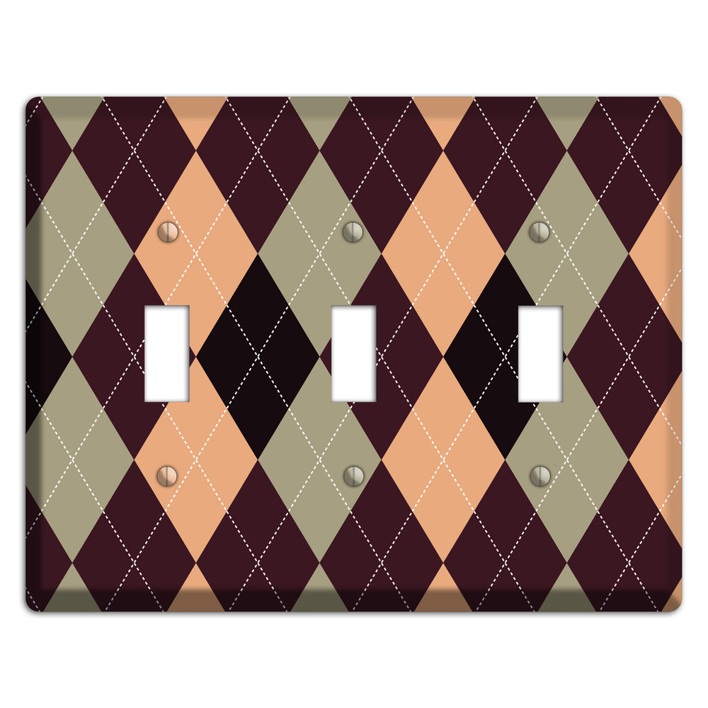 Beige and Brown Argyle 3 Toggle Wallplate