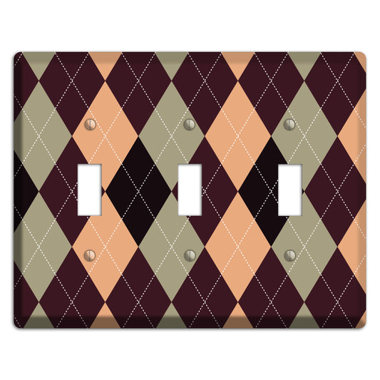 Beige and Brown Argyle 3 Toggle Wallplate