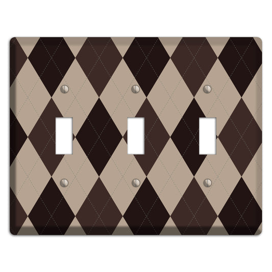 Brown and Beige Argyle 3 Toggle Wallplate
