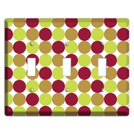 Lime Brown Maroon Tiled Dots 3 Toggle Wallplate