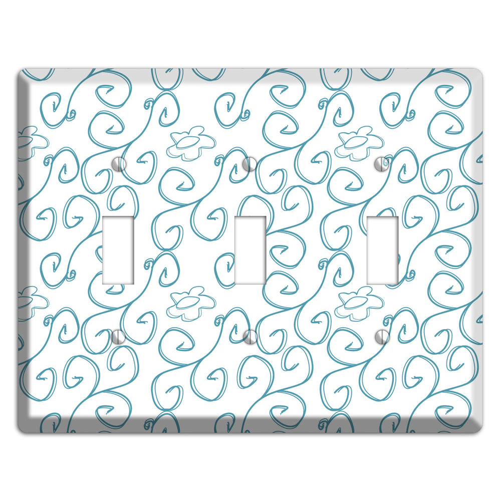 Blue Scroll Flower Contour 3 Toggle Wallplate