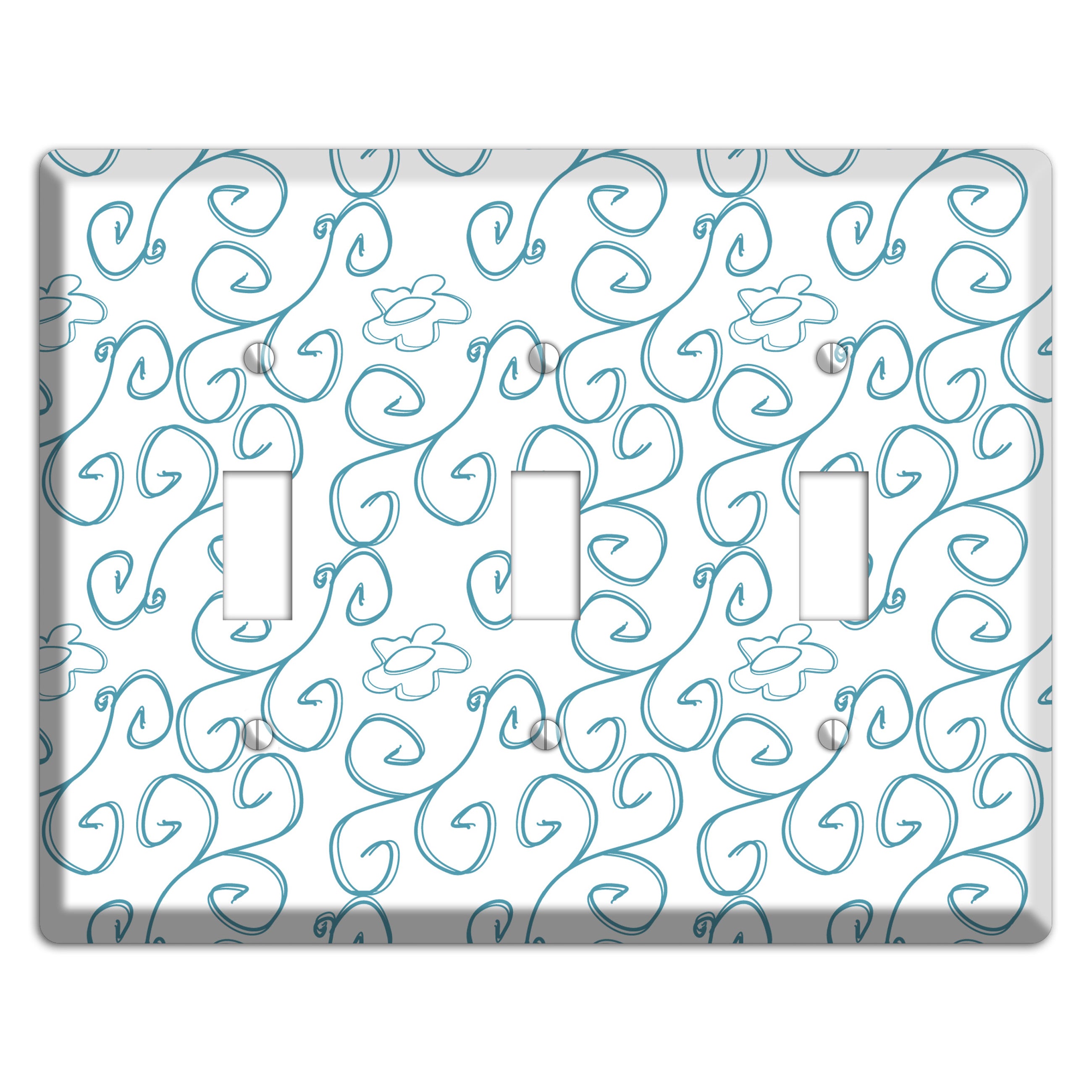 Blue Scroll Flower Contour 3 Toggle Wallplate
