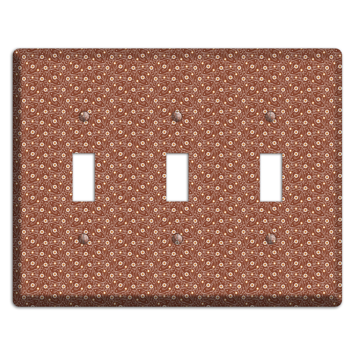 Tiny Brown Vine Floral 3 Toggle Wallplate