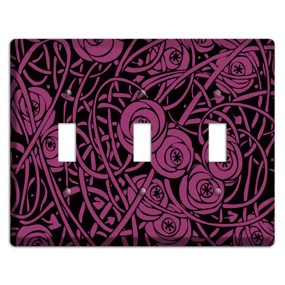 Fuschia Deco Floral 3 Toggle Wallplate