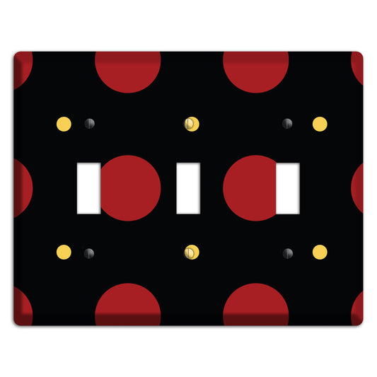 Black with Red and Yellow Multi Tiled Medium Dots 3 Toggle Wallplate