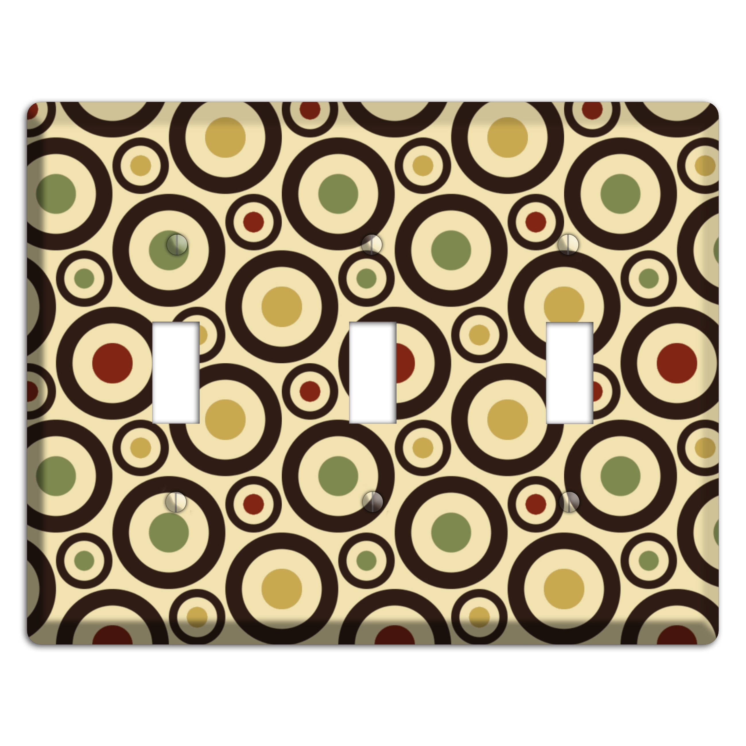 Beige with Olive Mustard Maroon Retro Bullseye 3 Toggle Wallplate