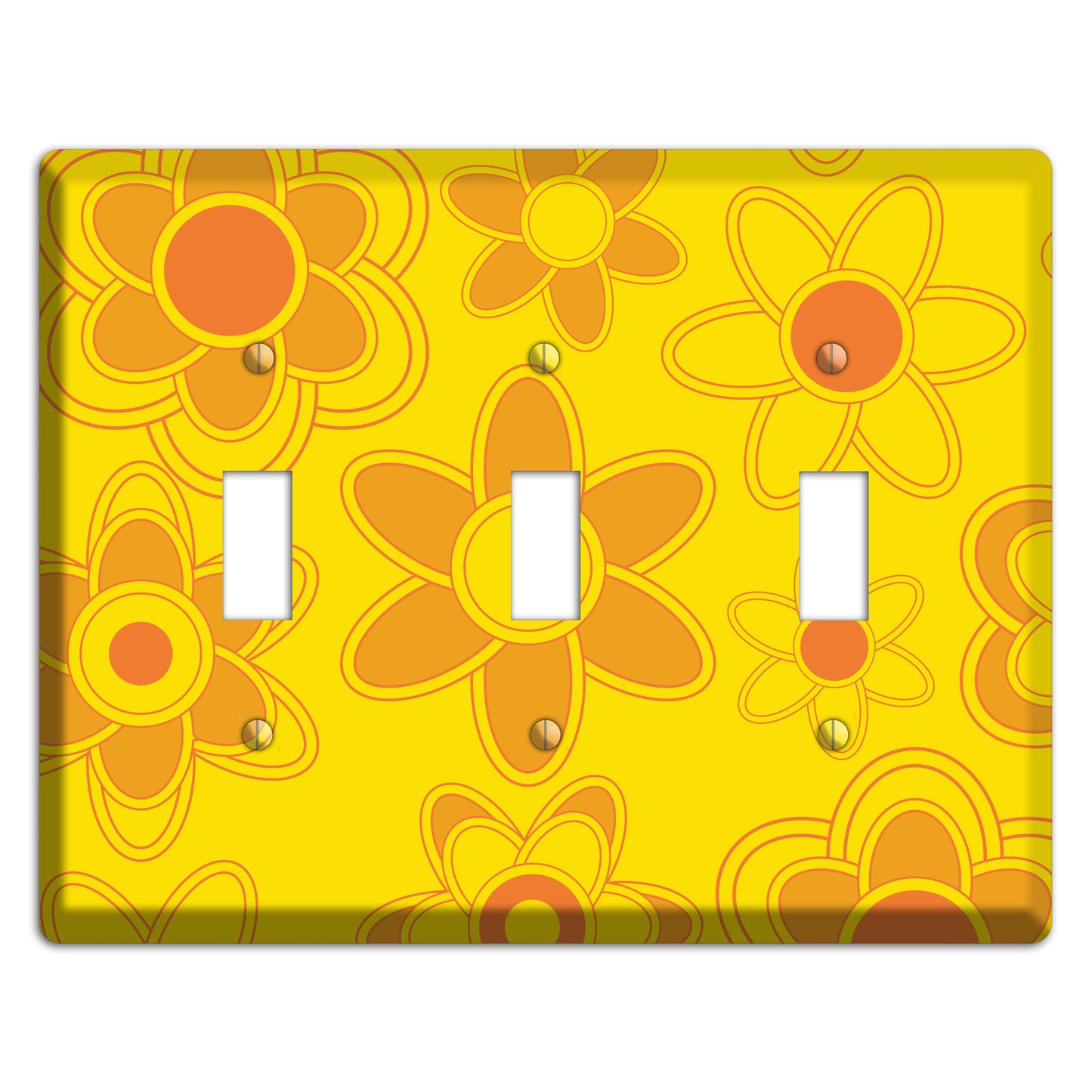 Yellow with Orange Retro Floral Contour 3 Toggle Wallplate