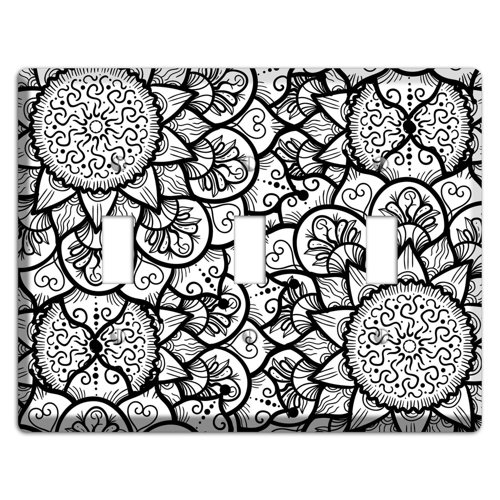 Mandala Black and White Style W Cover Plates 3 Toggle Wallplate