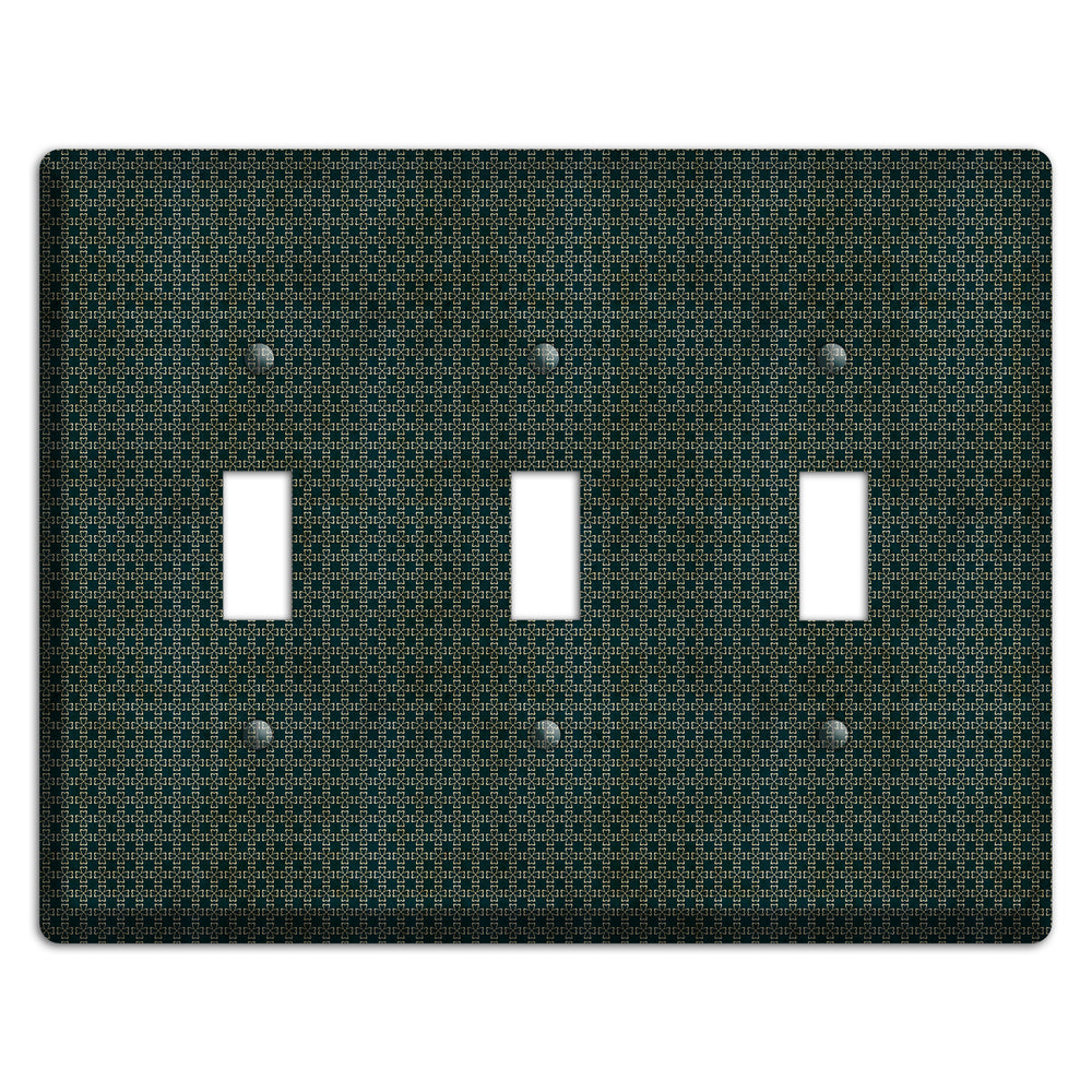 Dark Green Grunge Tiny Arabesque 3 Toggle Wallplate