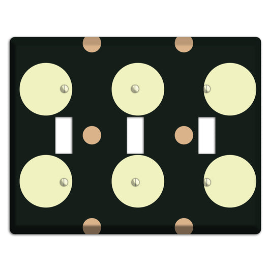Black with Yellow and Mauve Multi Medium Polka Dots 3 Toggle Wallplate