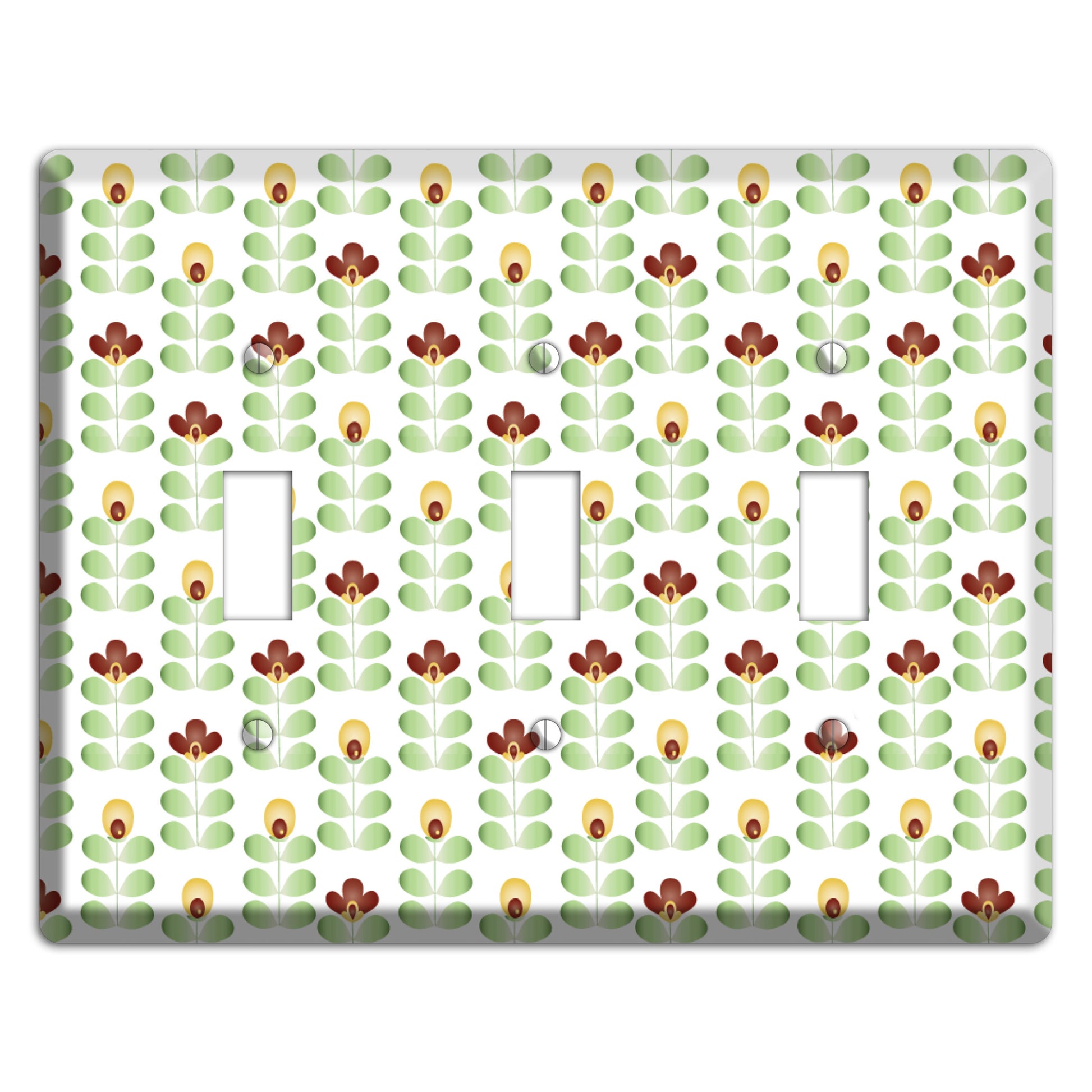 Light Green Deco Floral Half Drop 3 Toggle Wallplate