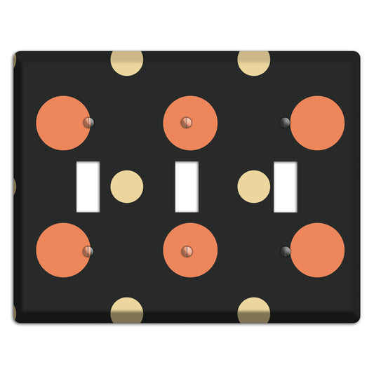 Black with Coral and Beige Multi Medium Polka Dots 3 Toggle Wallplate
