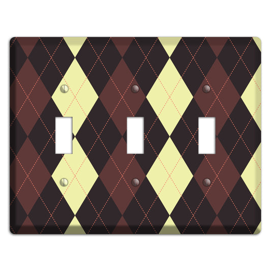 Maroon and Yellow Argyle 3 Toggle Wallplate