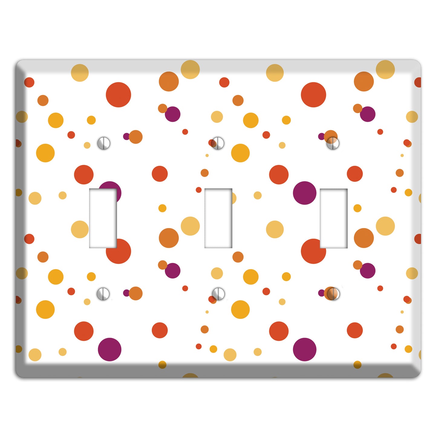 White with Multi Red and Umber Small Dots 3 Toggle Wallplate