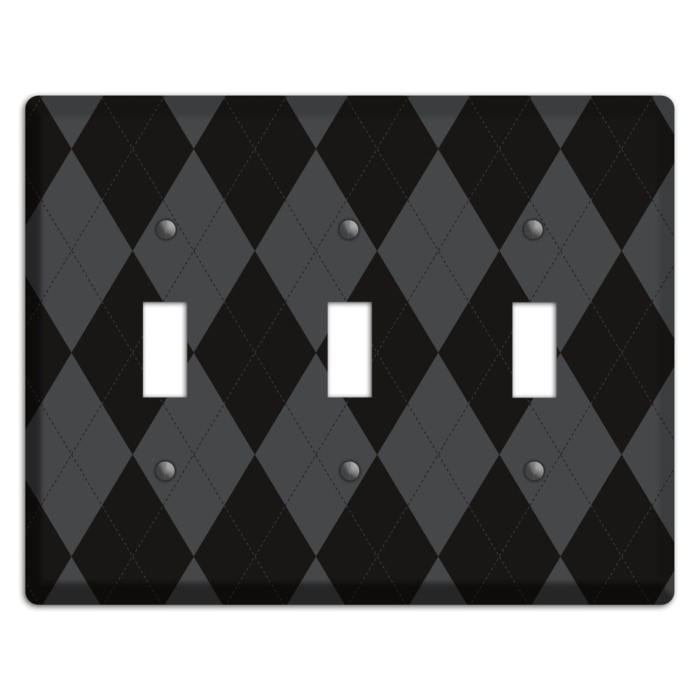Black and Grey Argyle 3 Toggle Wallplate