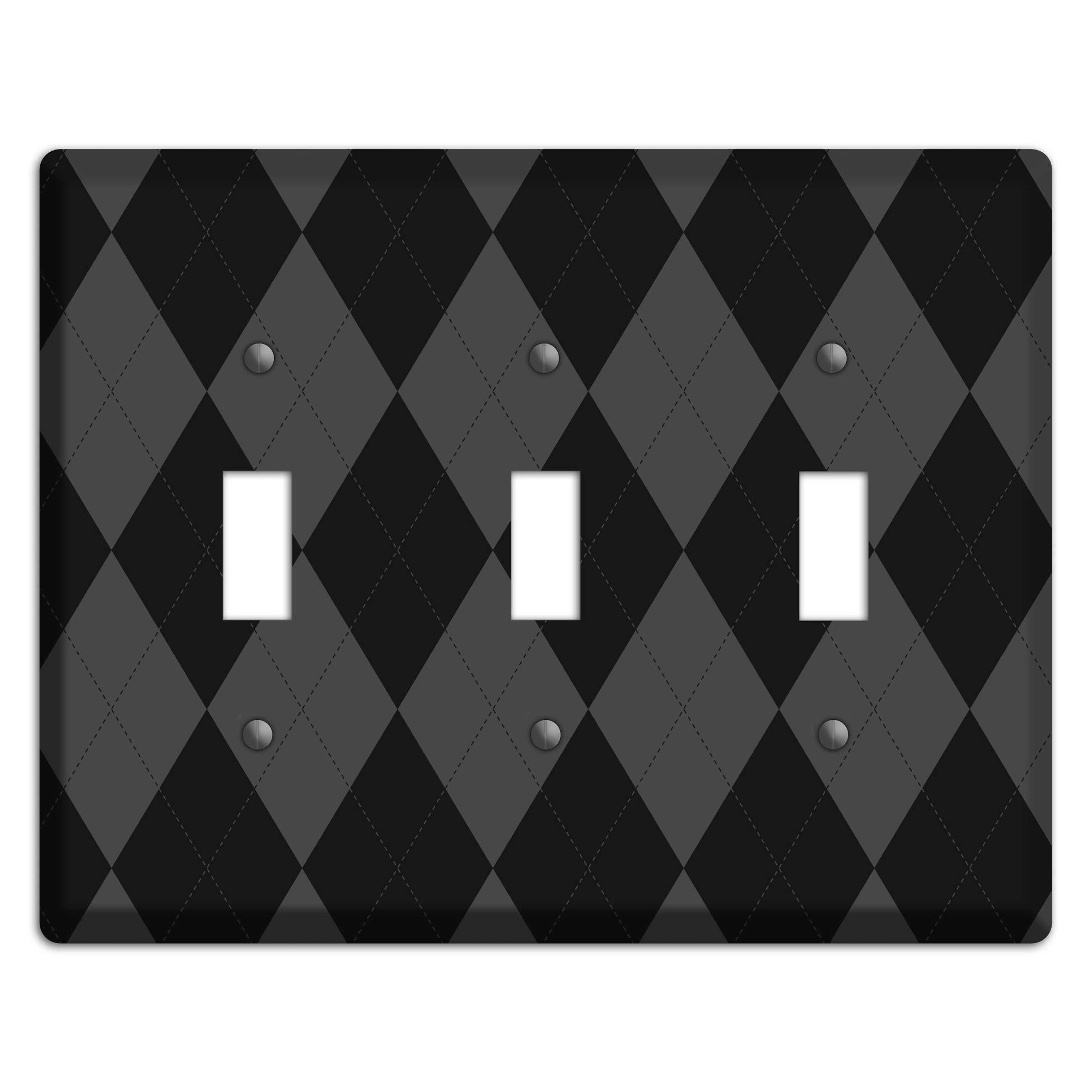Black and Grey Argyle 3 Toggle Wallplate