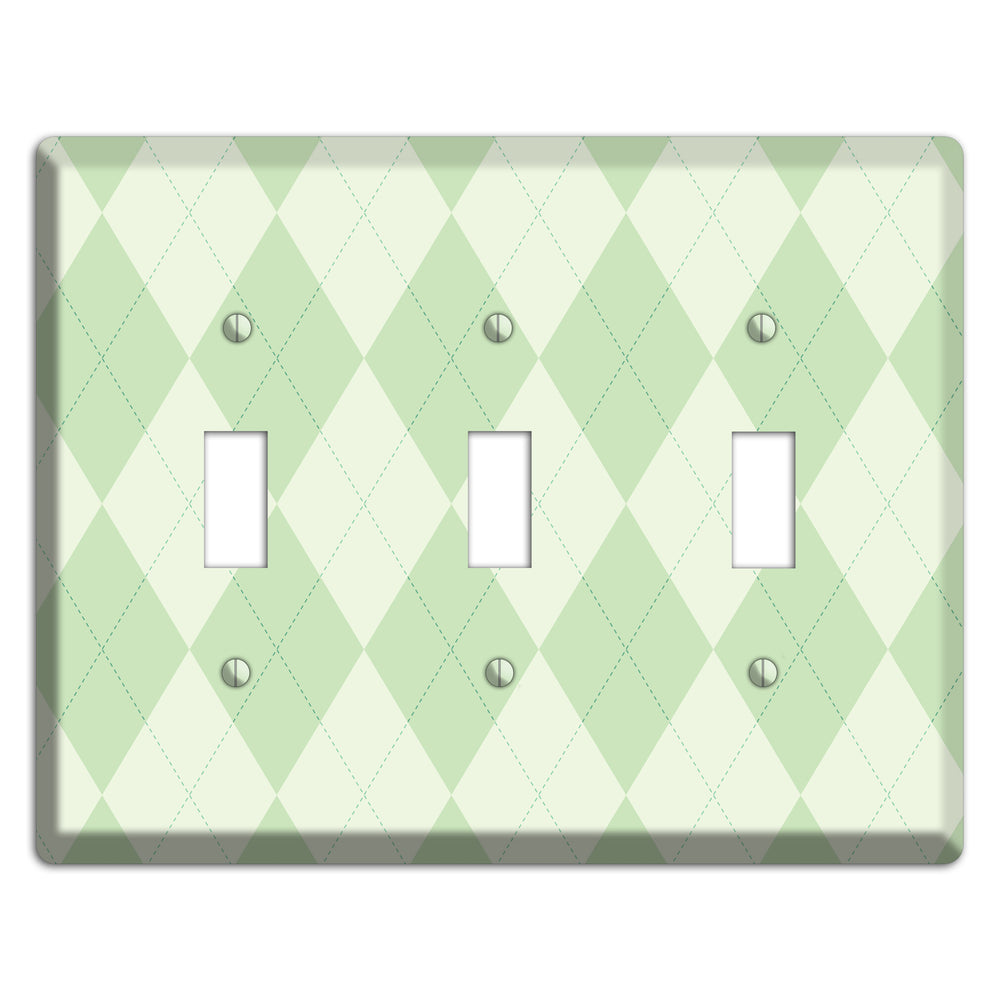Light Green Argyle 3 Toggle Wallplate
