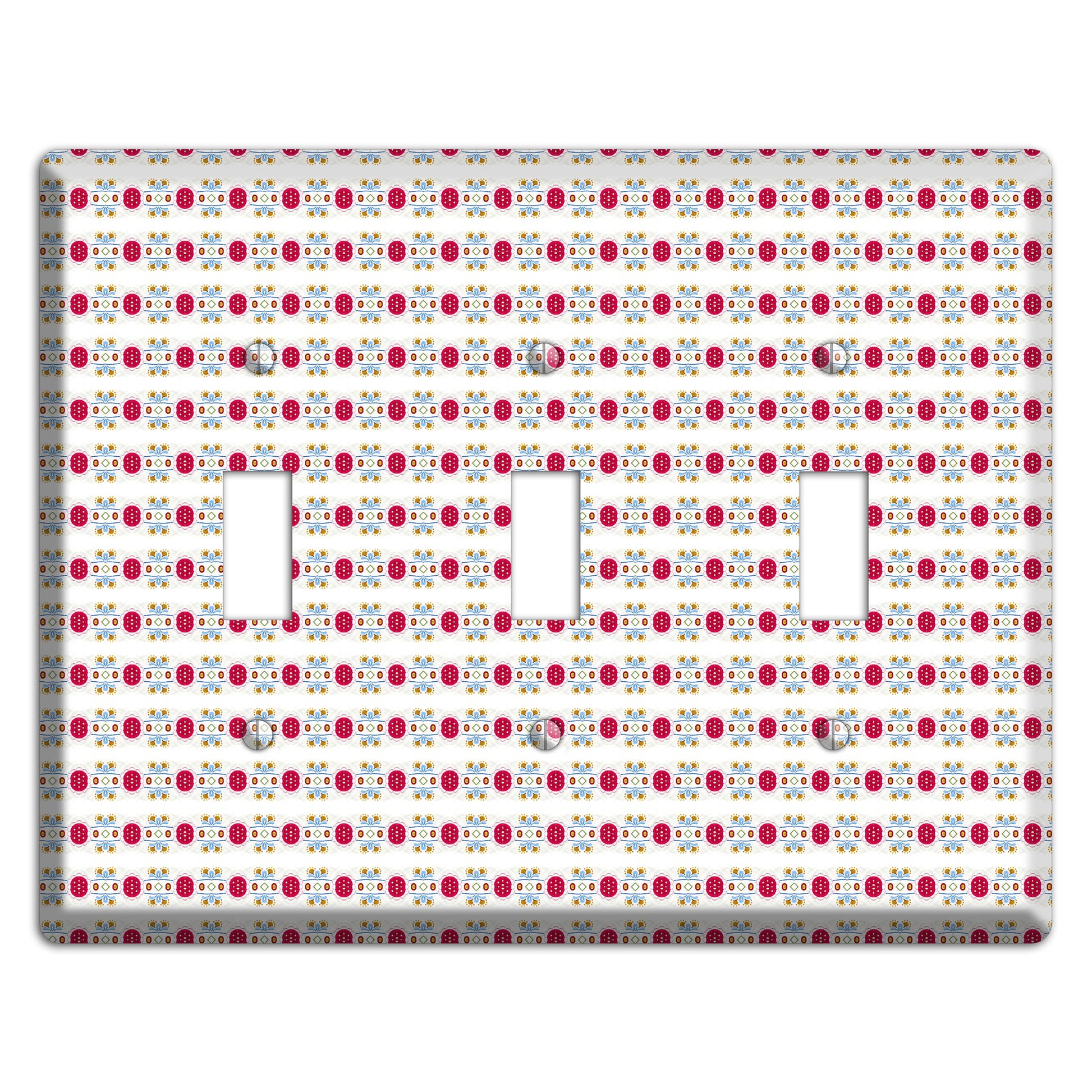 Off White with Red Blue Olive Tapestry 3 Toggle Wallplate