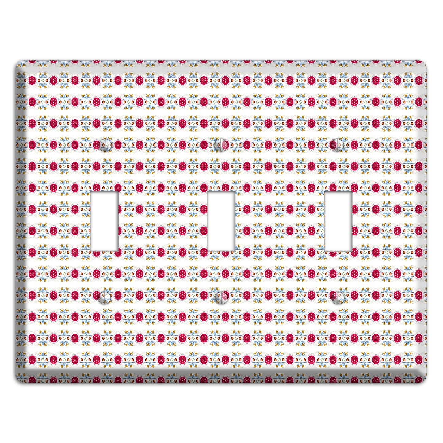 Off White with Red Blue Olive Tapestry 3 Toggle Wallplate