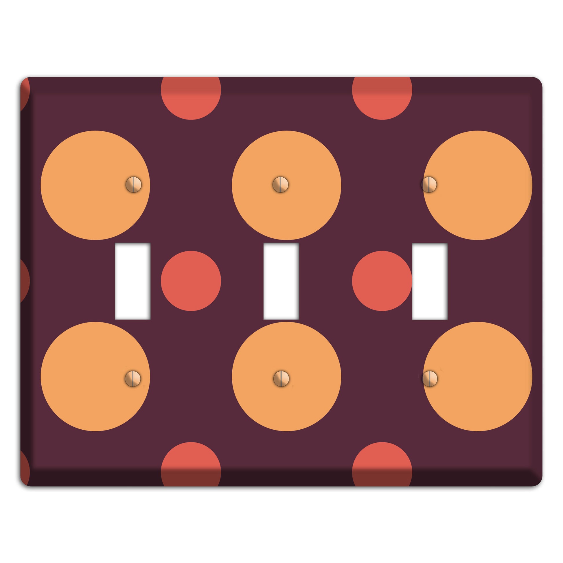 Eggplant with Multi Coral Multi Medium Polka Dots 3 Toggle Wallplate