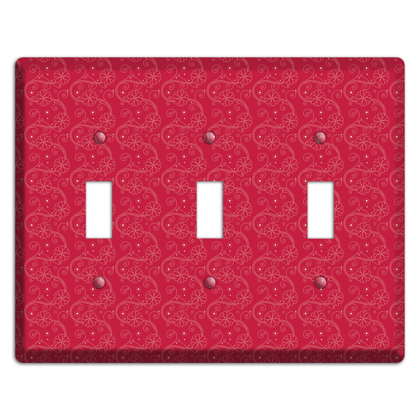 Tiny Red Floral Swirl 3 Toggle Wallplate