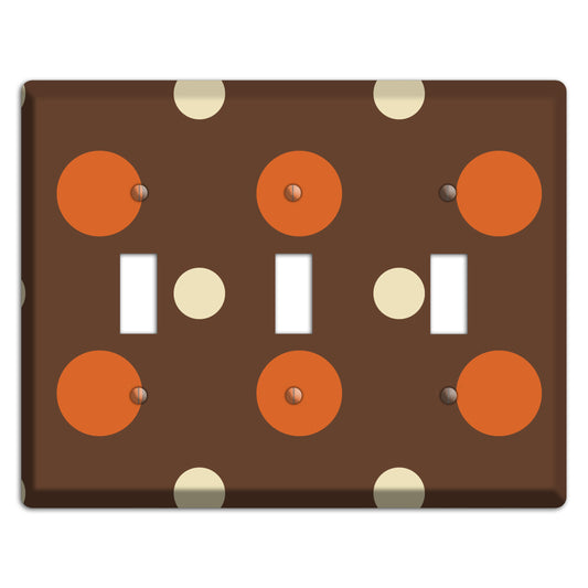 Brown with Coral and Beige Multi Medium Polka Dots 3 Toggle Wallplate